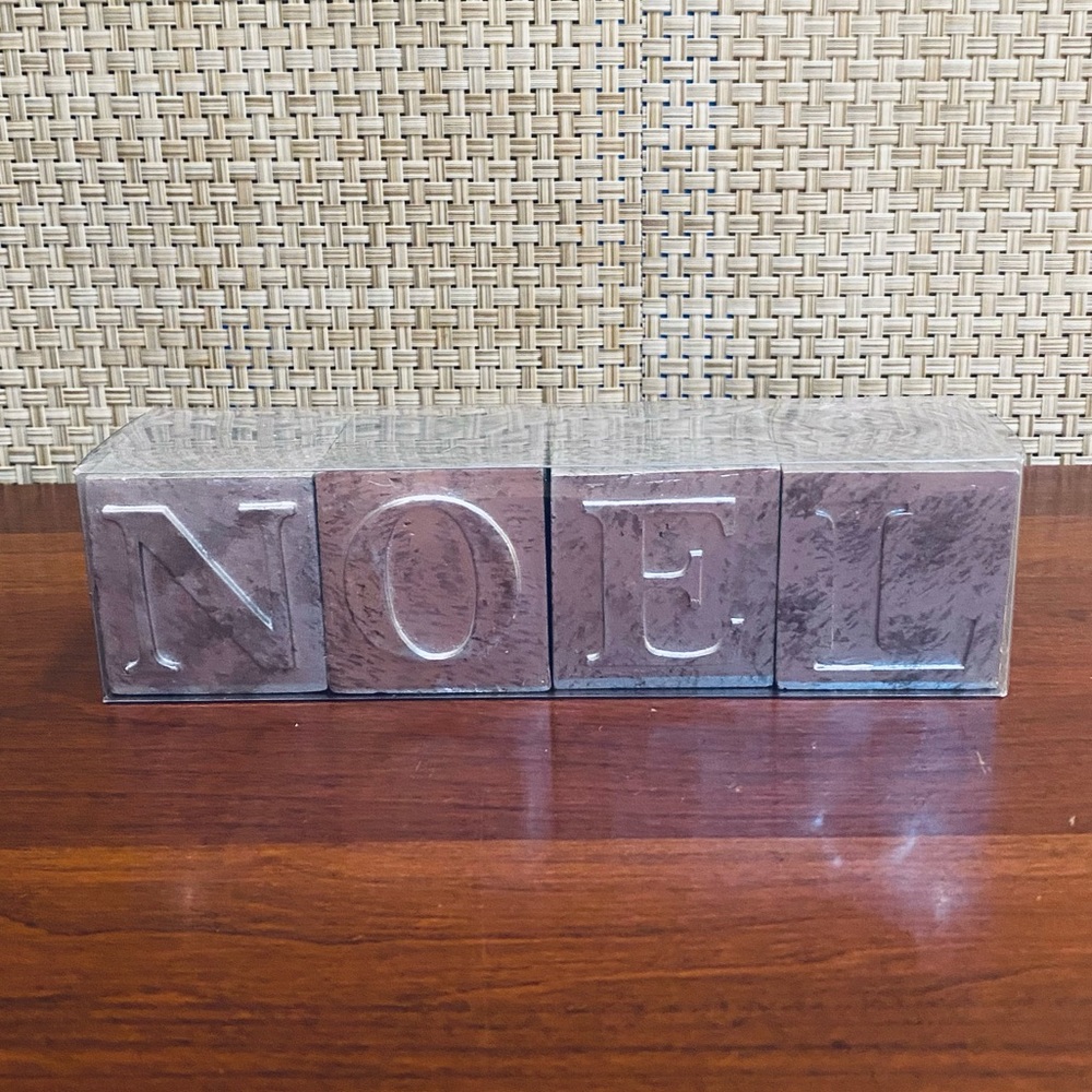🎄NIB NOEL Vintage Style Silver Tabletop Decor Blocks